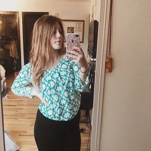 White and Seafoam Patterned Blouse